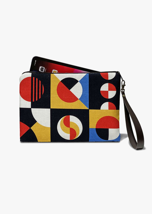 Padded case with colorful geometric design