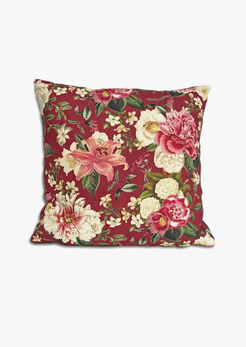 Cotton cushion cover with a floral design inspired by the work of Laura Ashley