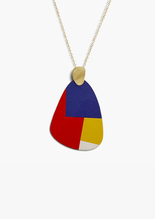 Oval pendant, composition in primary colors inspired by the Bauhaus school