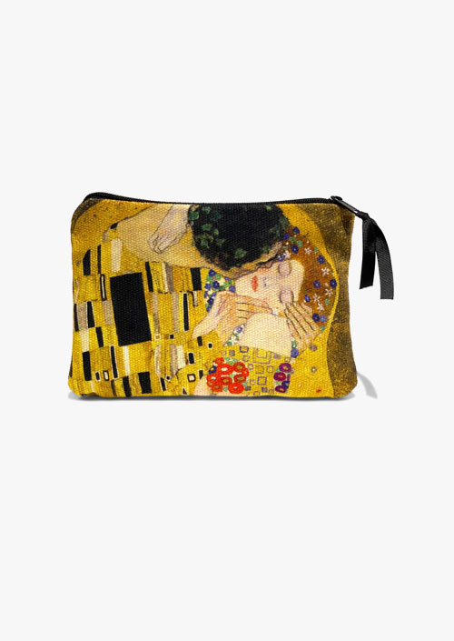 Small flat case with a design inspired by the work "The Kiss" by Gustav Klimt